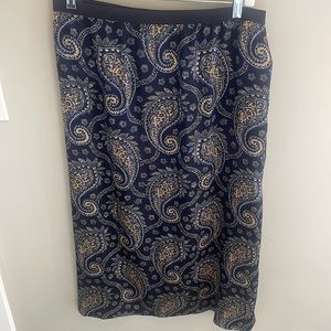Blue and yellow silk skirt with slit